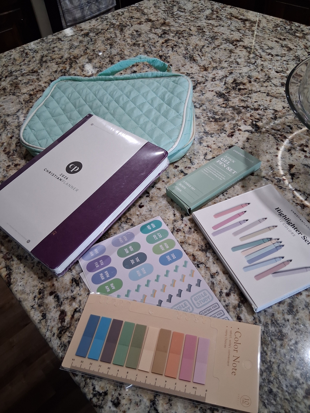 Purple & White Planner with Aqua Quilted Carry Case